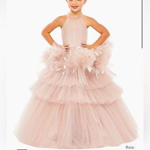 Mac Duggal Girl's Tiered Ruffle-Trim Pleated Gown, Size 4